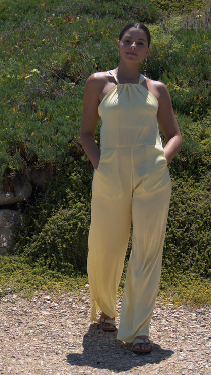 NORA JUMPSUIT YELLOW SILKY SATIN